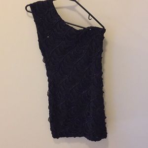 One shoulder sequin black dress